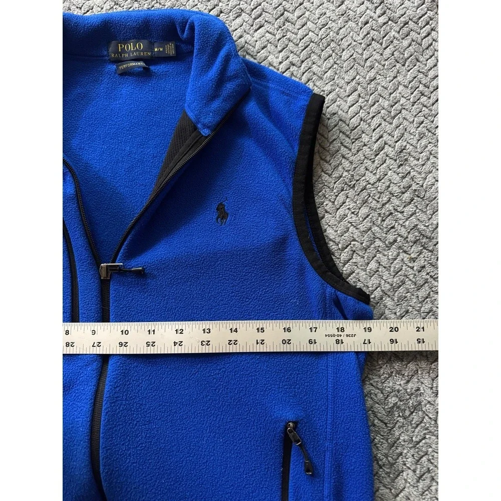 Polo Ralph Lauren Men's Performance Blue Fleece Full Zip Vest Black Pony‎ Sz M